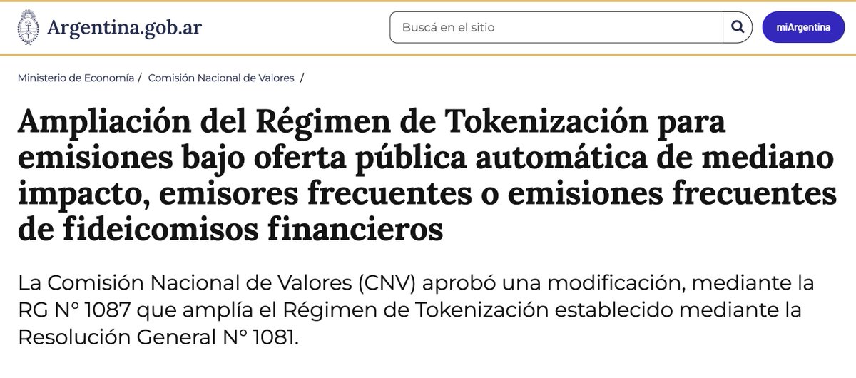 🔴CRIPTO EN 🇦🇷 NUEVA ETAPA DE TOKENIZACIÓN

La CNV aprobó una nueva etapa.

👉Se agrega la tokenización de activos para empresas que ya emiten fideicomisos o instrumentos financieros de manera regular, o bajo ciertas reglas de aprobación rápida. Esto agiliza la tokenización de