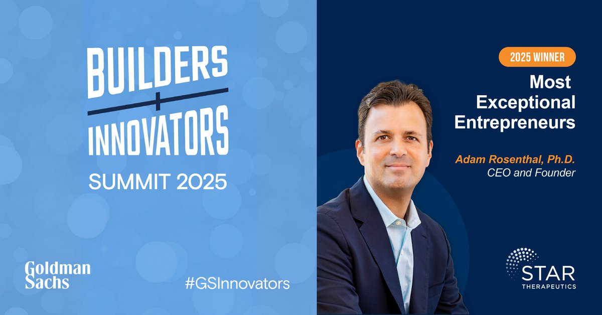 STAR_Biotech's tweet image. At Star, we are propelled by data with a team that champions patients. We're excited to share that CEO Adam Rosenthal has been named to @GoldmanSachs' 2025 #GSInnovators list. Adam's leadership &amp;amp; commitment to doing right by patients exemplify the spirit that drives us forward.