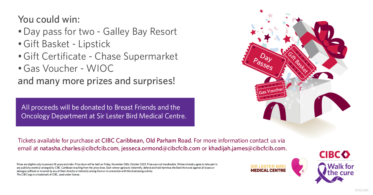 #ANTIGUA 💗 Win big while making a difference!

Join our Raffle for the Cure and help bring us one step closer to hope. Every ticket purchased supports the fight against cancer. 💕

#CIBCCaribbean #WalkForTheCure #WFTC2025 #CourageCommunityCommitment
