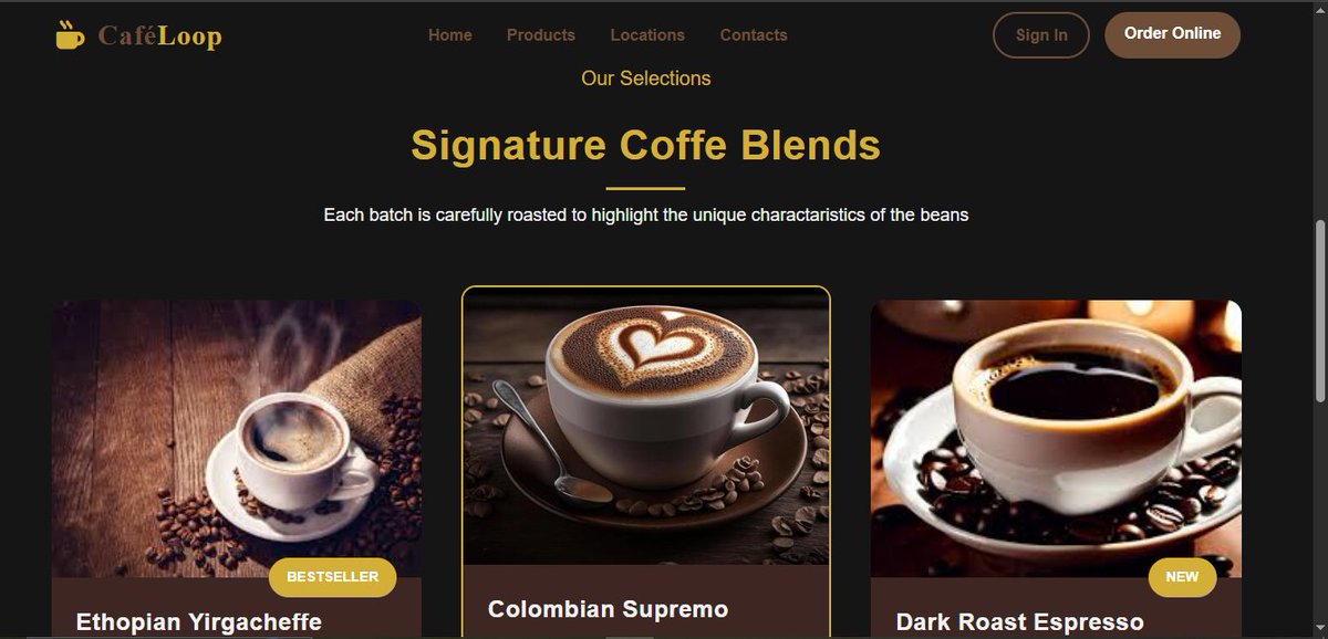 Code_withdami's tweet image. Learning by building ☕
Created this coffee shop website while following a tutorial and exploring hover effects, layout design, and basic JavaScript interactions.
#WebDevelopment #buildInPublic #Frontend