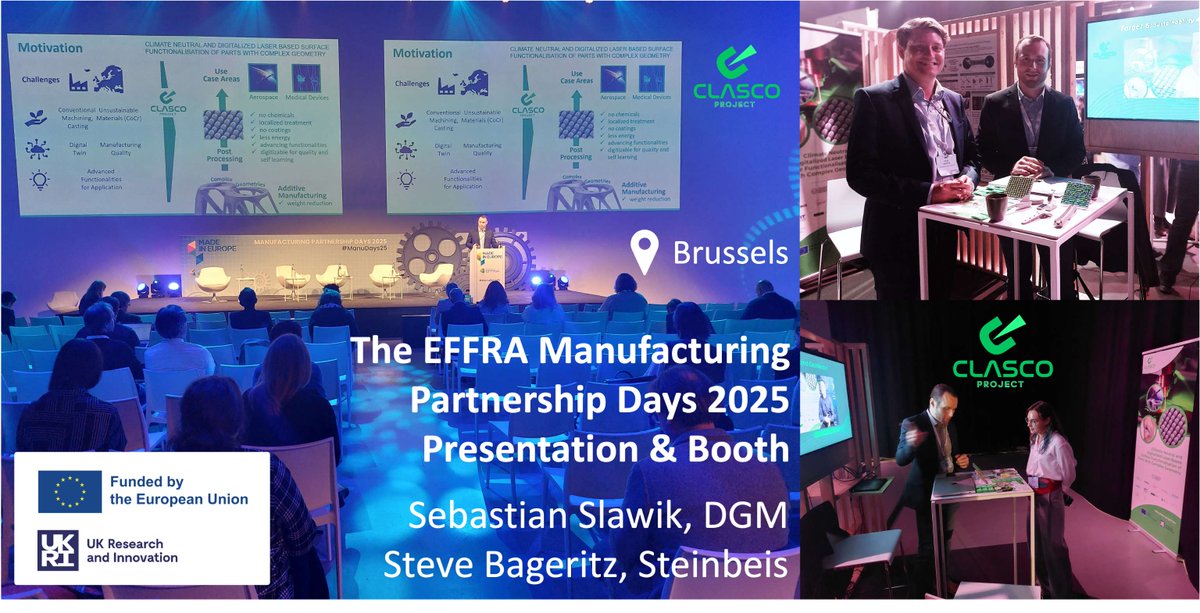CLASCO_Project's tweet photo. The EFFRA Manufacturing Partnership Days in Brussels brought together Europe’s leading manufacturers &amp; researchers. CLASCO showcased its latest results &amp; discussed opportunities for collaboration. Thank You @EFFRA_Live👉 https://t.co/zGrgfYaKTY #EFFRA #MadeinEurope https://t.co/f8yV9W6gZw