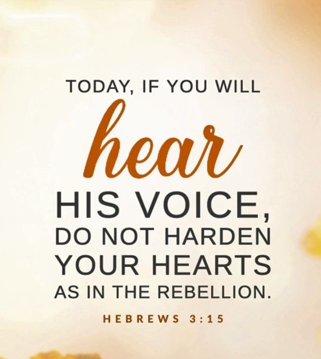 JimSuttle5's tweet image. Today…
God’s design for us is to focus on today.

If you will hear His voice
It is interesting that God does not say “if you hear”, but “if you will hear”.  God is speaking, God will speak…if you will hear.

Do not harden your hearts…in sin
…don’t let sin harden your heart!