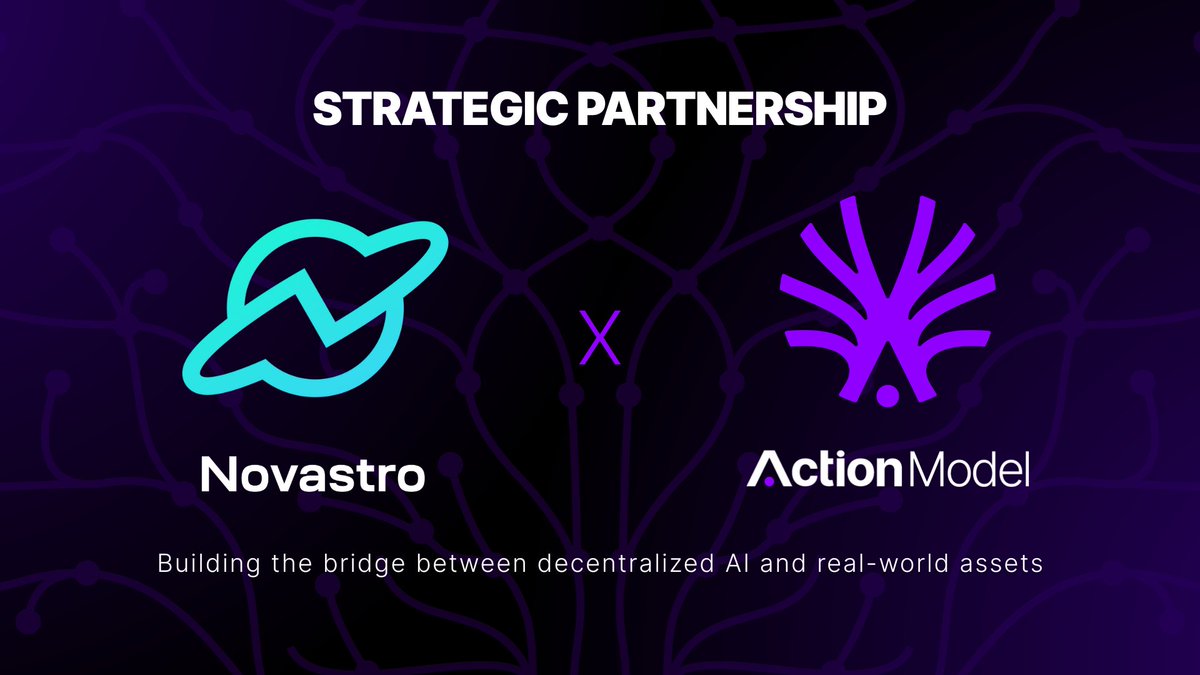 Partnership Announcement 🤝

Action Model is partnering with <a href="/Novastro_xyz/">Novastro | RWAfi</a>, the modular ledger layer pioneering real-world asset (RWA) interoperability across Ethereum, Arbitrum, Sui, and Solana.

Together, we’re exploring how decentralised AI and RWA infrastructure can converge