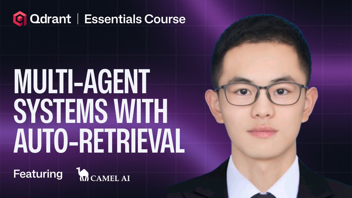 CamelAIOrg's tweet photo. 🐫 We’ve partnered with @qdrant_engine  on their Essentials Course, all about production-grade vector search. 

Check out our module to learn about:
- Multi-agent system architectures
- Agentic RAG patterns and best practices
- Agent collaboration and communication
- Building autonomous AI systems with Qdrant
- Auto-Retrieval with CAMEL for automated RAG processes

View the full course: https://t.co/Cb0OGrXBhY
View our module: https://t.co/jIAF4P6qKn