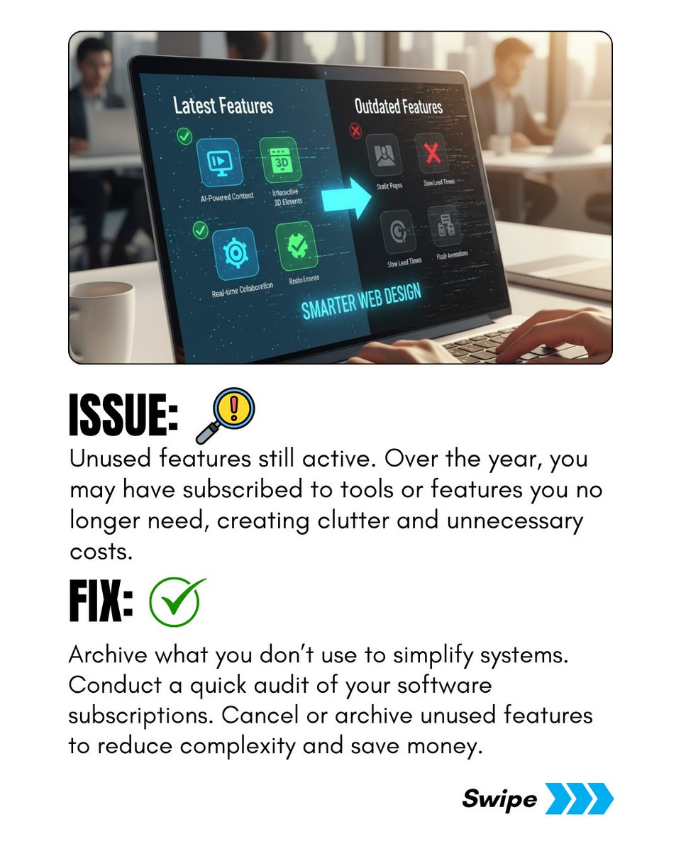 merto_software's tweet image. 4 quick tech checks before year-end 

1️⃣ Audit unused features
2️⃣ Validate key reports
3️⃣ Test integrations
4️⃣ Plan automations
Start 2025 with a tech stack that works for you.
Book a free audit:
🔗 mertosolutions.com
#MertoSolutions #YearEndPlanning #TechCheck #Efficiency