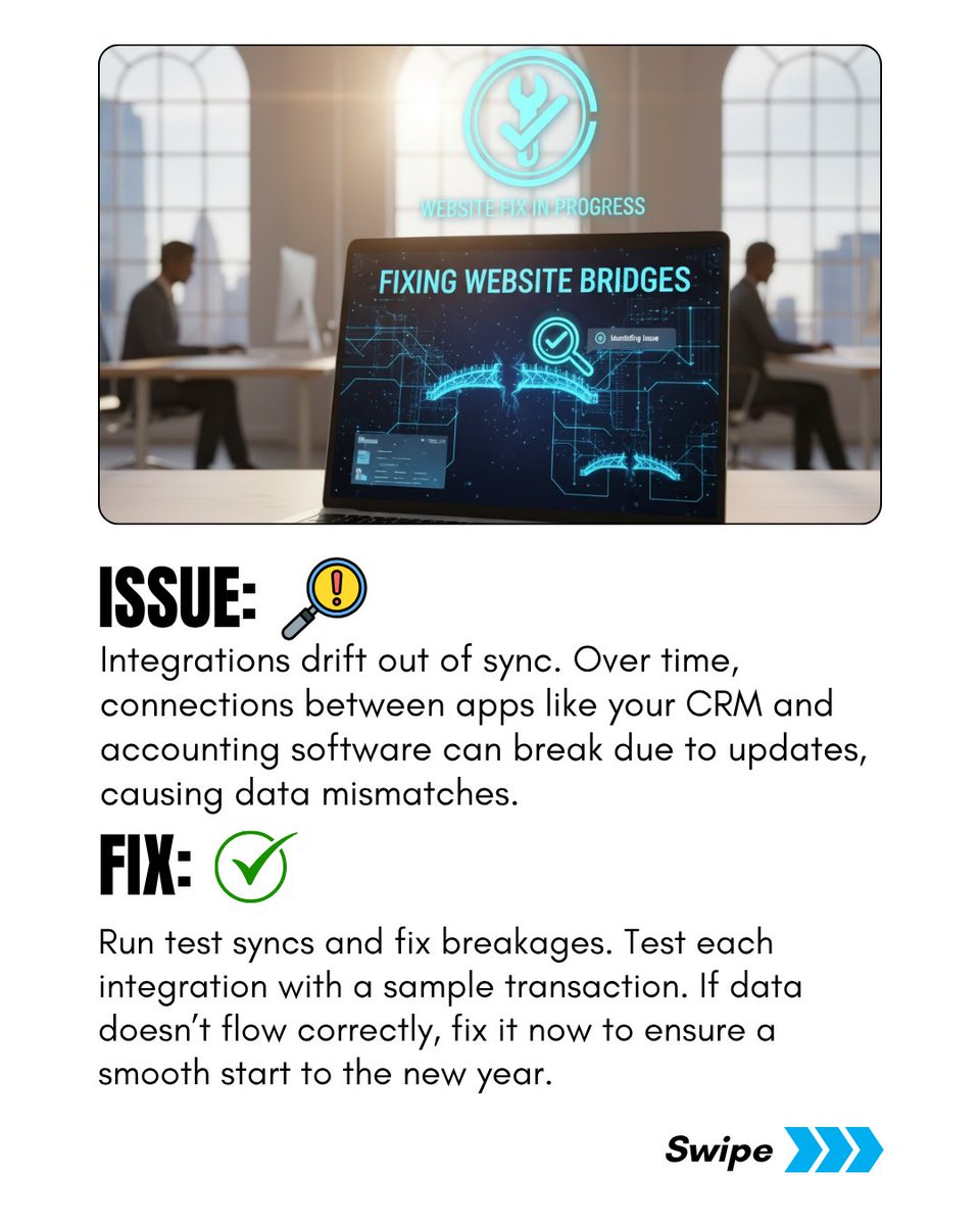 merto_software's tweet image. 4 quick tech checks before year-end 

1️⃣ Audit unused features
2️⃣ Validate key reports
3️⃣ Test integrations
4️⃣ Plan automations
Start 2025 with a tech stack that works for you.
Book a free audit:
🔗 mertosolutions.com
#MertoSolutions #YearEndPlanning #TechCheck #Efficiency
