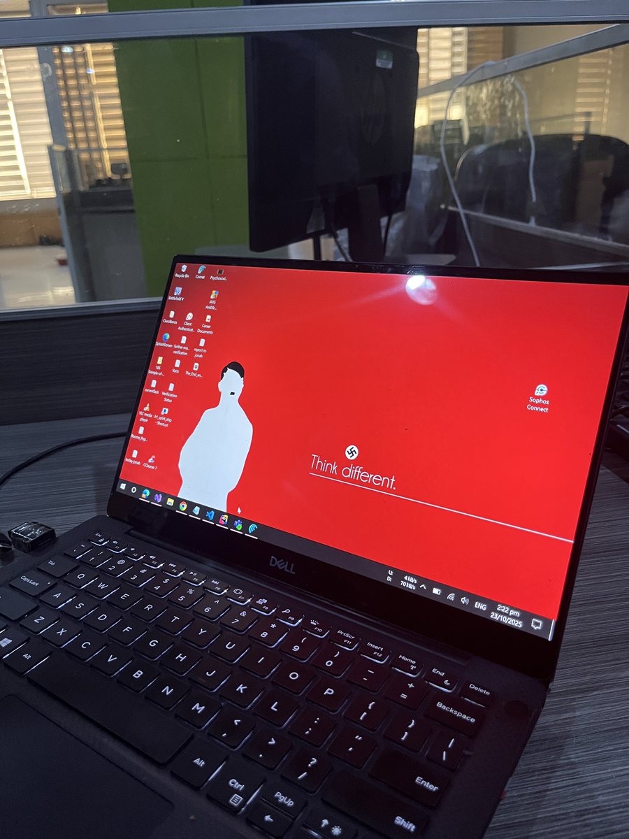 scuemant's tweet image. Decided to check some code in my coworkers system today…….minimized and saw his wallpaper 💀💀