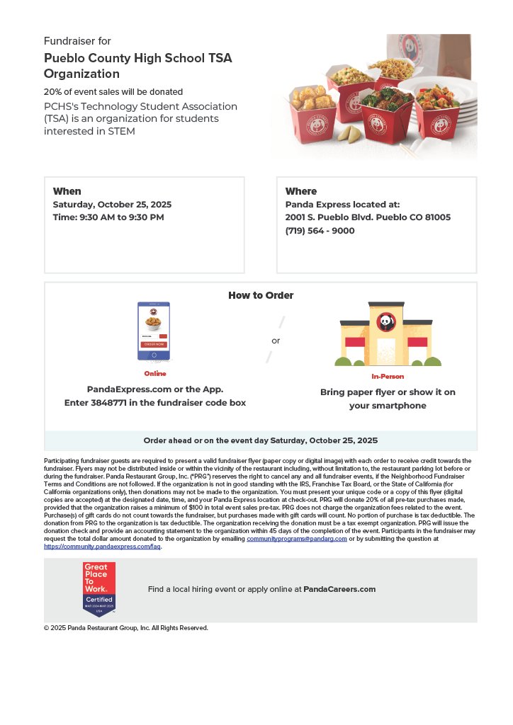 Please come out to support Hornet Technology Student Association (TSA) &amp; Enjoy some <a href="/PandaExpress/">Panda Express</a>! <a href="/PCHS_STUCO2021/">PCHS Stuco</a>