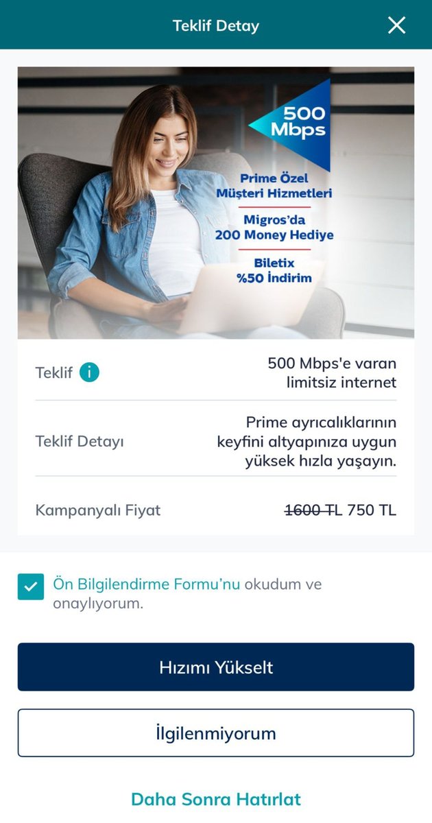 emrahkaba08's tweet photo. @TTDestek @TurkTelekom 20 yıllık müşterinize neden bu tarifeyi uygulayamiyorsunuz bu tarife benm arkadasima gelen teklif ben neden 500mgbt hız için 910tl gibi bı rakam ödüyorum soruyorum sizlere taahut bitis sureme 1 gün kaldi https://t.co/BBrsmuthKz