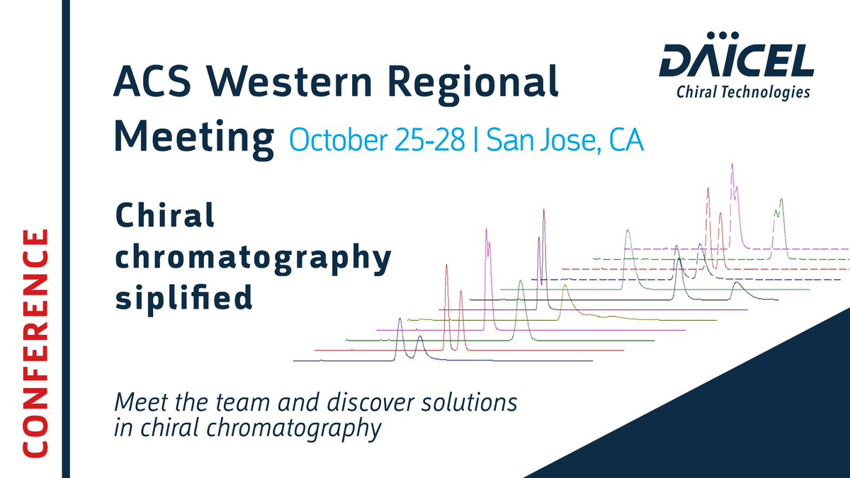 ChiralTech's tweet image. The ACS Western Regional Meeting is just days away!
Stop by the exhibit hall to see how Daicel Chiral Technologies can support your work with column selection, method development, separation services, and expert guidance every step of the way.
Learn more: chiraltech.com