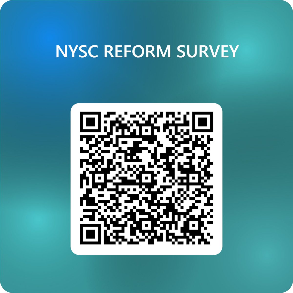 CRDCUPolicyFGN's tweet photo. NYSC REFORM SURVEY OVERVIEW 

The Federal Government of Nigeria constituted a Committee to undertake comprehensive reforms of the National Youth Service Corps (NYSC).

The objective of this reform is to review and strengthen the NYSC programme to make it more effective, impactful, and beneficial to corps members and the nation at large.

This initiative recognises that while the NYSC remains a vital symbol of national unity, it must also evolve into a strategic national workforce pipeline and a robust skills empowerment platform that equips young Nigerians with the capabilities required to drive innovation, productivity, and sustainable national development.

To ensure inclusiveness and broad stakeholder engagement, the Committee is conducting this survey to gather honest opinions and constructive ideas on how the scheme can better serve Nigeria’s development goals and the aspirations of its youth.

The NYSC Reform Committee invites you to share your thoughts on improving the Corps for national development. 

Please take 8–10 minutes to fill out this short survey: https://t.co/NnGC04JLKy

Your feedback is confidential and will guide the reform process. Kindly share with others who can add their voice. Thank you!