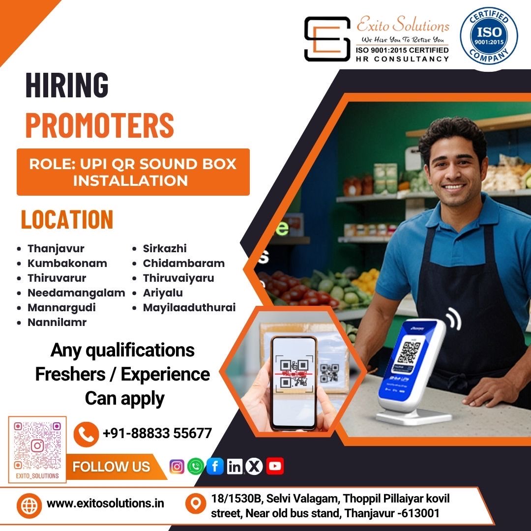 exitoashwin's tweet image. Hiring promoters
CALL 8883355677

#exitosolutions #promoters #sales #tamil #thanjavur