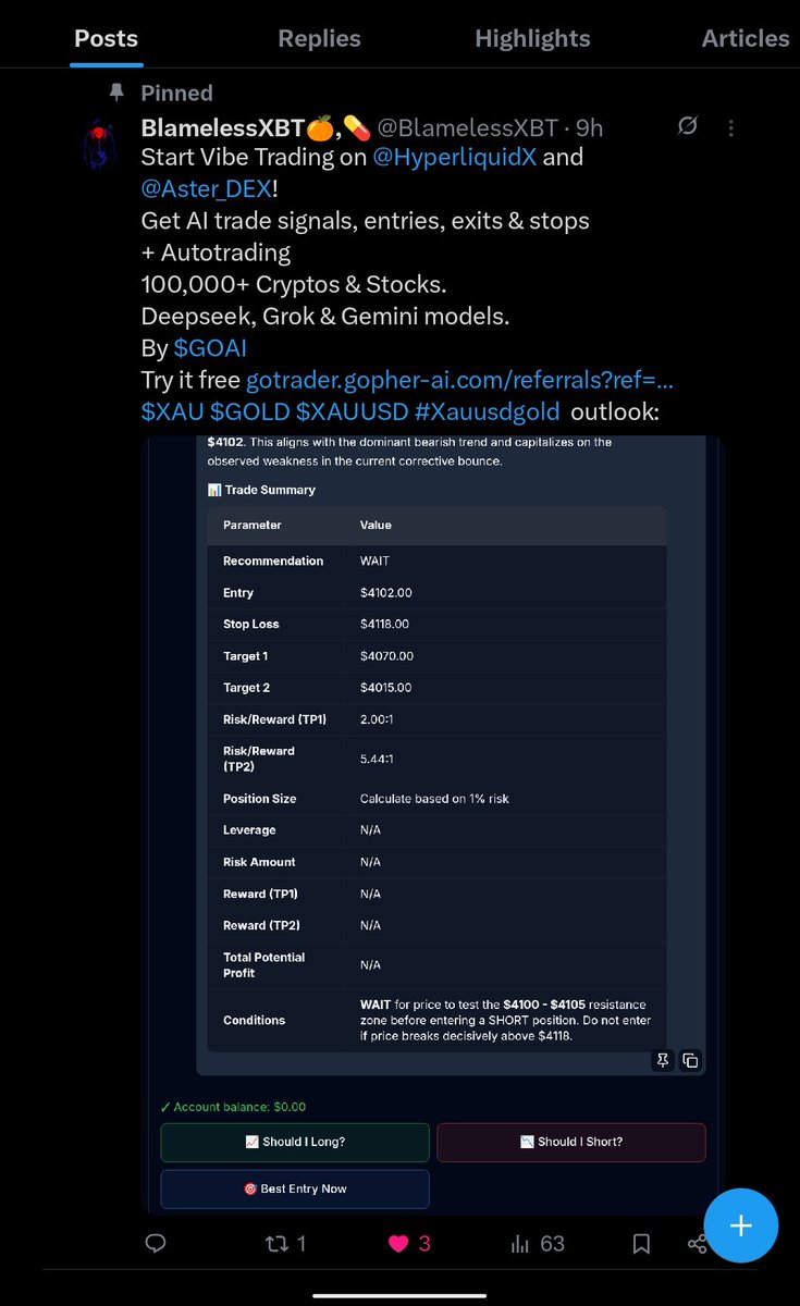 BlamelessXBT's tweet image. 9hrs ago Analysis recommend WAIT
I waited for few hours went back and received an accurate Setup by $GOAI with outlook reasons above
@gopher_ai  this masterpiece is Goated 🧠
First taget hit