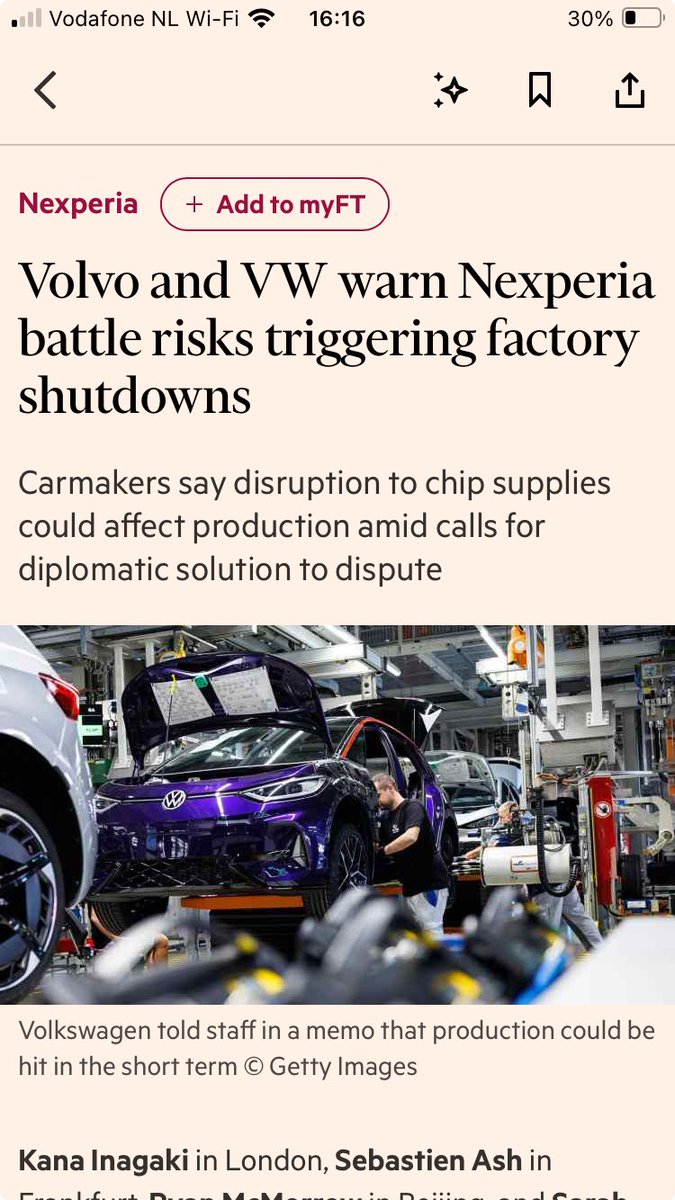 The US wanted the Chinese ceo removed, the Dutch vassal complied, the Chinese retaliated, European automotive is hurt even further... Europe is the geoeconomic loser in all this...
#nexperia