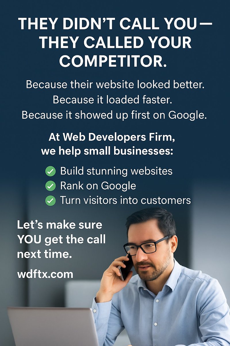 DevelopersFirm's tweet photo. They didn’t call you — they called your competitor. Let’s fix that → https://t.co/teMZBb3Cl3 #WebDesign #Houston https://t.co/6cSSxiVv9I