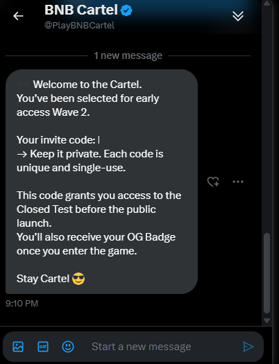 Finally got the code from <a href="/PlayBNBCartel/">BNB Cartel</a> 

not everyone get it and that’s the point

early moves, strong conviction

big things ahead