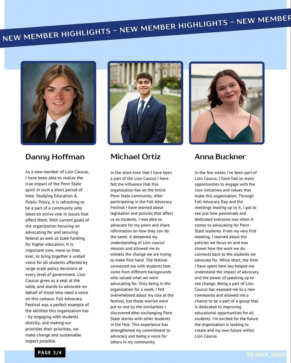 AdvocateState's tweet image. Did you know that Lion Caucus has its own newsletter?
In this edition, you’ll find:
✅ President Cristina Mac Cormac’s update
💛THON update
😀New member highlights
‼ MORE
Swipe through to read all about our amazing student advocates!