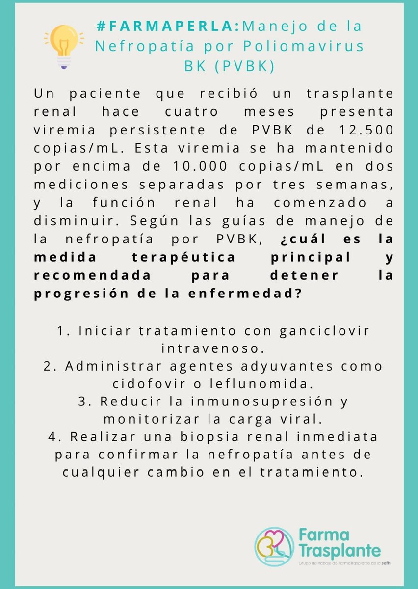 Vuelven las #FarmaPerlas 🧠
Breves cápsulas de conocimiento sobre TOS para el día a día 💊
Hoy te traemos la primera de esta nueva edición 👇 sobre Nefropatía por Poliomavirus