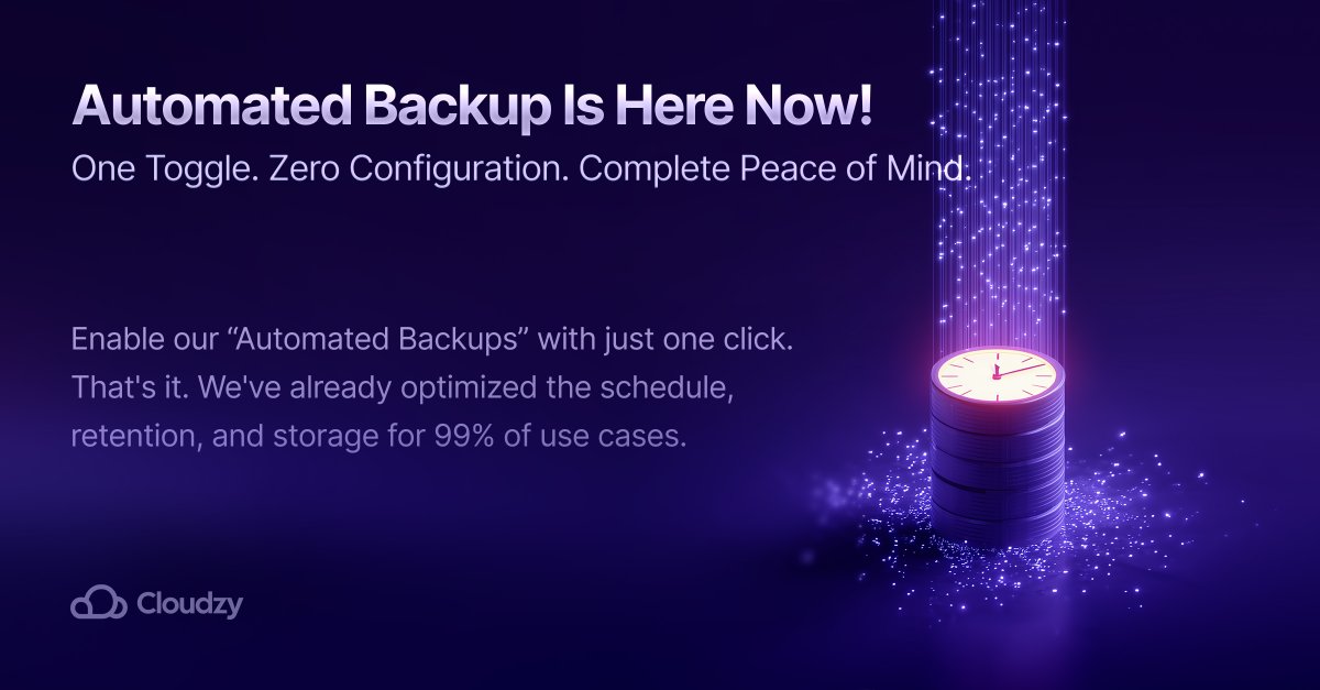 cloudzyvps's tweet image. You can sleep better now! 🌙
Cloudzy will take care of all your backups with its newly released &quot;Automated Backups.&quot; ☁️

◾️One-time Setup
◾️Forever Protection
◾️Ready to Be Restored

Check our bio for a link to the website. 🪩

#AutomatedBackups #DataProtection #SmallBiz #VPS