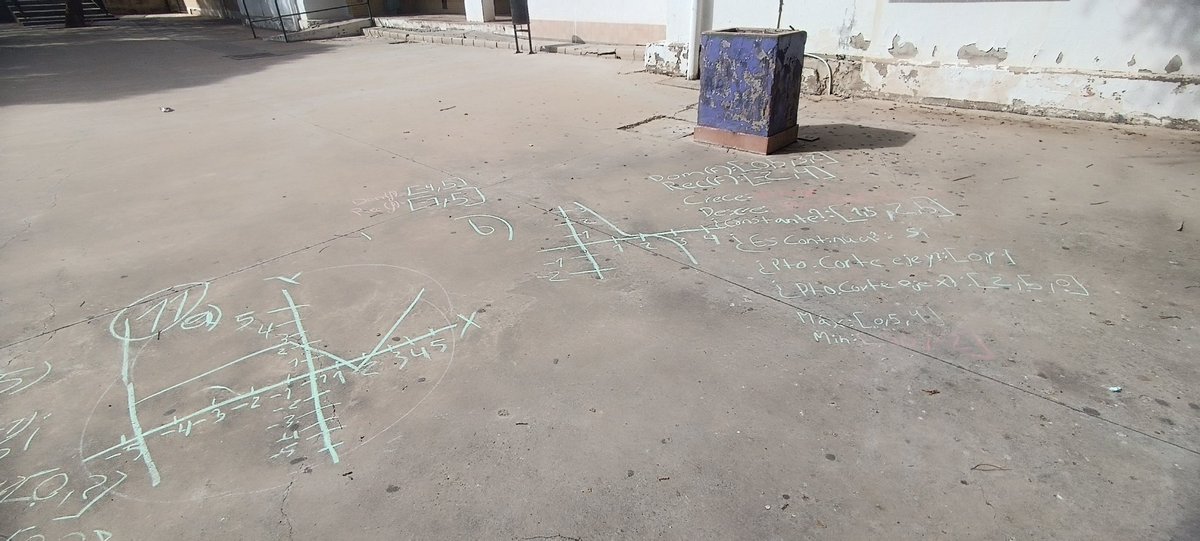 ngela8ap's tweet photo. Este curso imparto clases a un grupo de 4o. de Mat. Aplicadas. Para trabajar contra el aburrimiento y la desesperanza en entender las matemáticas, hemos dibujado funciones y las hemos estudiado en el patio con tizas de colores. No están perfectas pero a mí, me encantan. https://t.co/SW4TFGJqxs