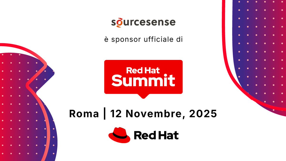 sourcesense's tweet image. Quest’anno siamo sponsor del Red Hat Summit: Connect 2025 Roma!
Vi aspettiamo a La Nuvola per l’unico appuntamento italiano di  @RedHat su innovazione tecnologica e open source. 
Passate a trovarci!
redhat.com/en/summit/conn… 
#RedHat #RHSummit #OpenSource