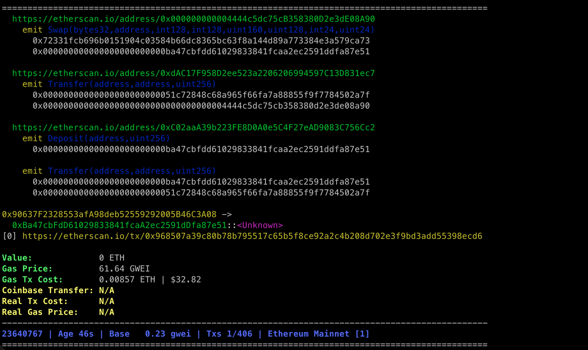 【 分享一个能够像查找数据库一样来搜索查询 EVM 链交易的工具 - mevlog-rs 】

在学习 Dex / Mev bot 的时候，经常要去查找特定的交易，比如某个区块的 Uni sync/swap/mint/burn 交易，或者查找最近几个区块高 Gas 价格进行筛选，或者查找如转账大于>1000 个代币的合约地址等等，mevlog-rs