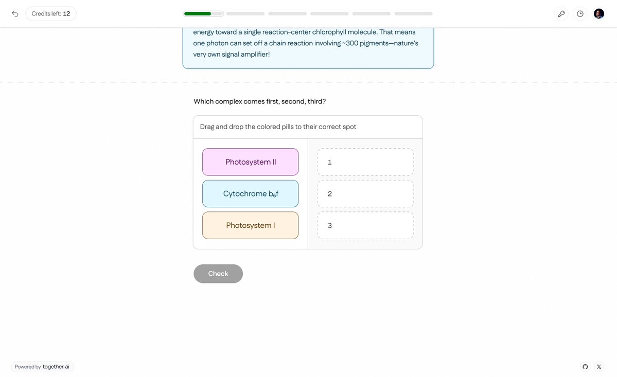 nutlope's tweet image. Building an agent that can generate an entire interactive course from a PDF/textbook 🤯
The way it works: I have pre-built components (Q&A, drag & match, flowchart, info bubble, ect...) that can be invoked through tool calls.
Here's the full workflow:
1. The agent will first…