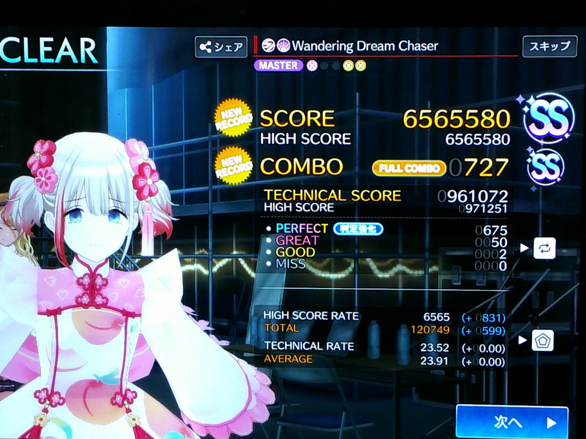 キーボード以外の音ゲースキルはまだまだ全然だと思うけど少しづつ慣れてきたかな。
MASTER譜面初APはグッバイでした。
あとはお気に入り曲のWandering Dream ChaserとハナムケのハナタバとNEO THEORY FANTASYのリザルトです。
Wandering Dream Chaserは初フルコン。
#シャニソン