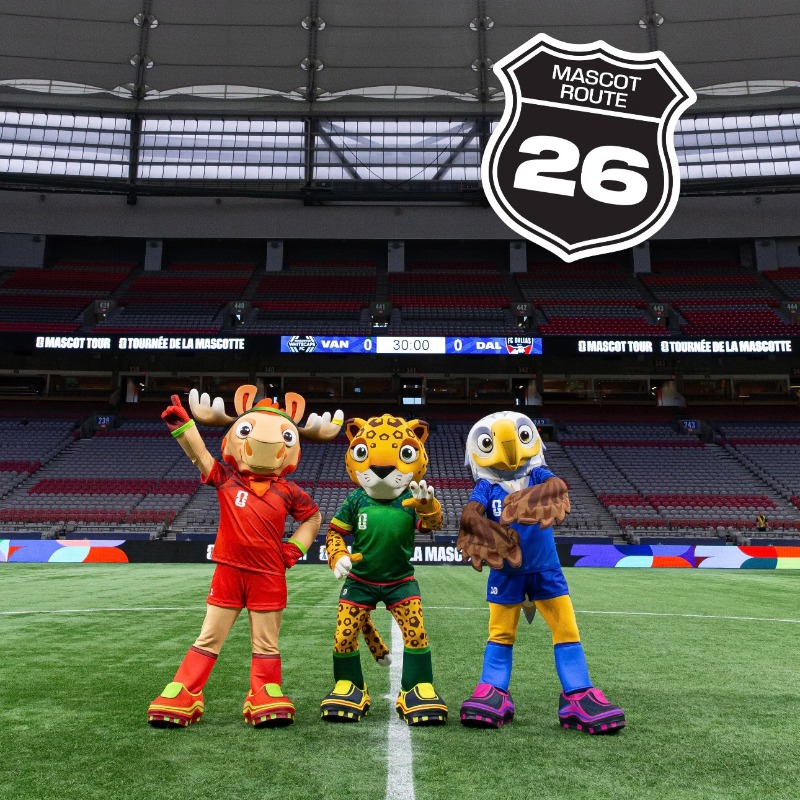FIFAWorldCup's tweet photo. Maple, Zayu, and Clutch are hitting the road on Route 26: Houston ✅ Dallas ✅ Vancouver ✅

#WeAre26 | #FIFAWorldCup