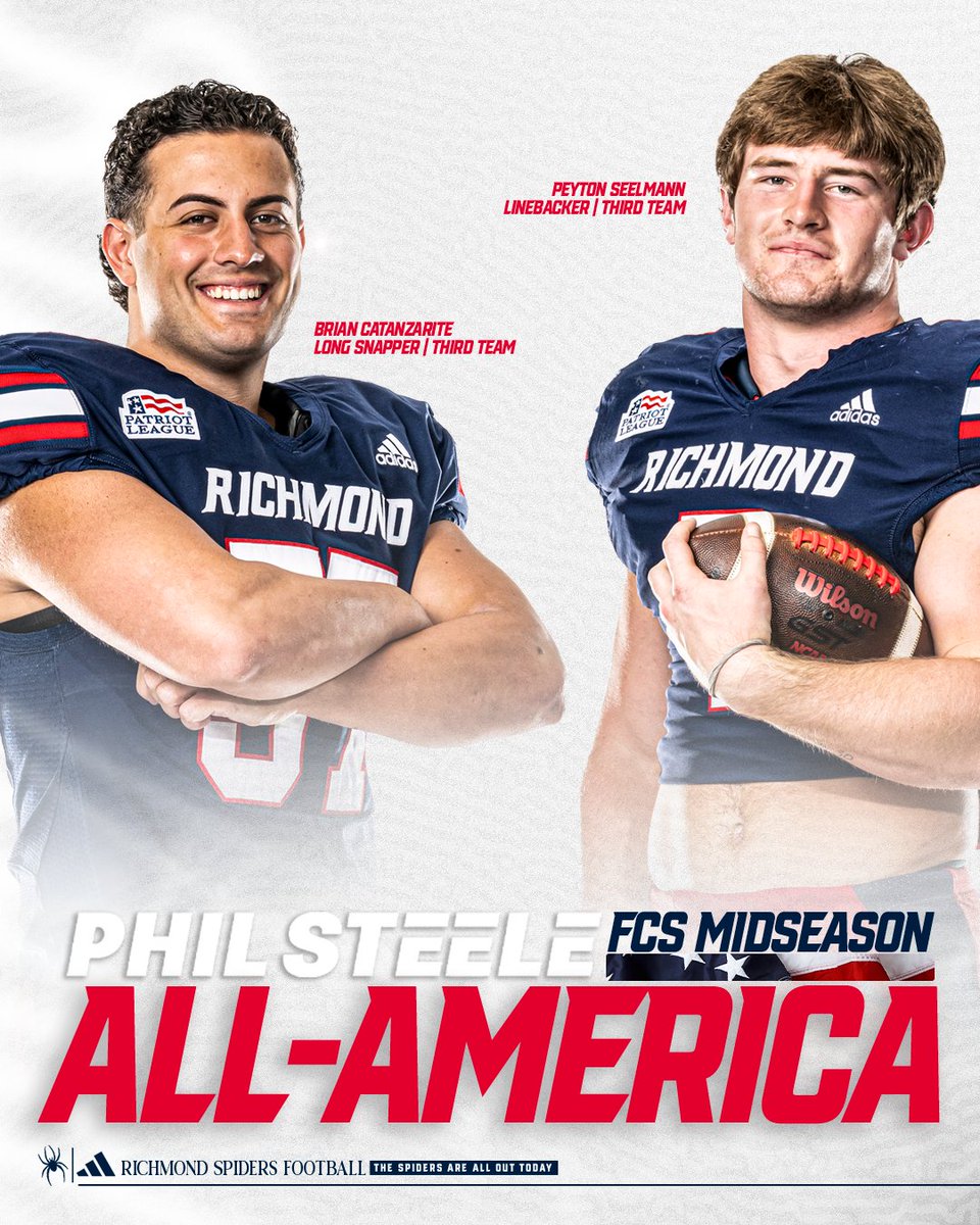 Congratulations to our ✌️ Phil Steele FCS Midseason All-Americans! 🇺🇸🇺🇸🇺🇸

#OneRichmond