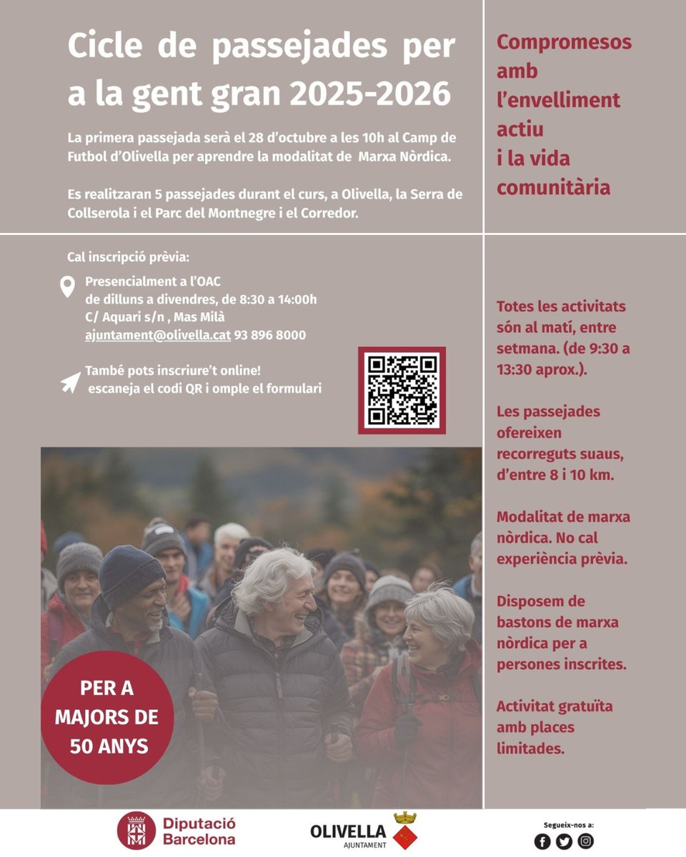 🚶‍♂️ Olivella posa en marxa un Cicle de passejades per a la gent gran 🚶‍♀️

🌿 Una iniciativa de la <a href="/diba/">Diputació de Barcelona</a> per fomentar l'envelliment actiu i la vida comunitària.

🔗 Consulta tota la informació: olivella.cat/actualitat/not…

#OlivellaEtCuida #CiclePassejades #GentGran