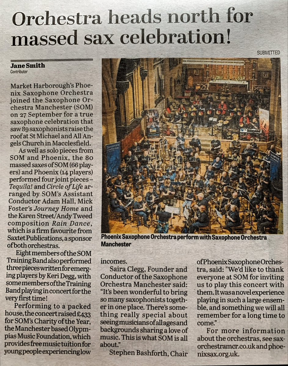 PhoenixSaxOrg's tweet image. We're in print in the @HarbMail this week with our recent sax celebration with Saxophone Orchestra Manchester 🥳🎷. Cheers guys! x