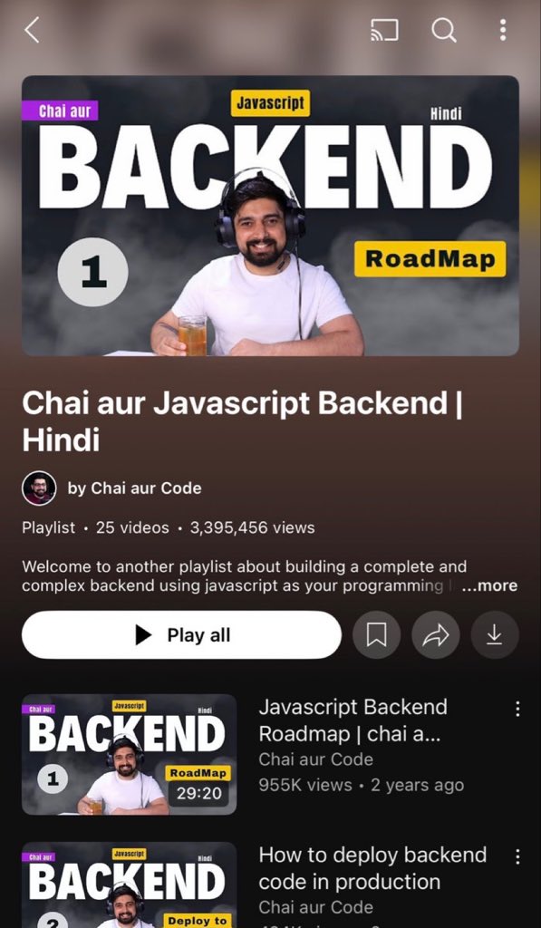 devCodeFStack's tweet image. Best backend playlist in whole youtube🔥
Personally learned backend from him in my college days