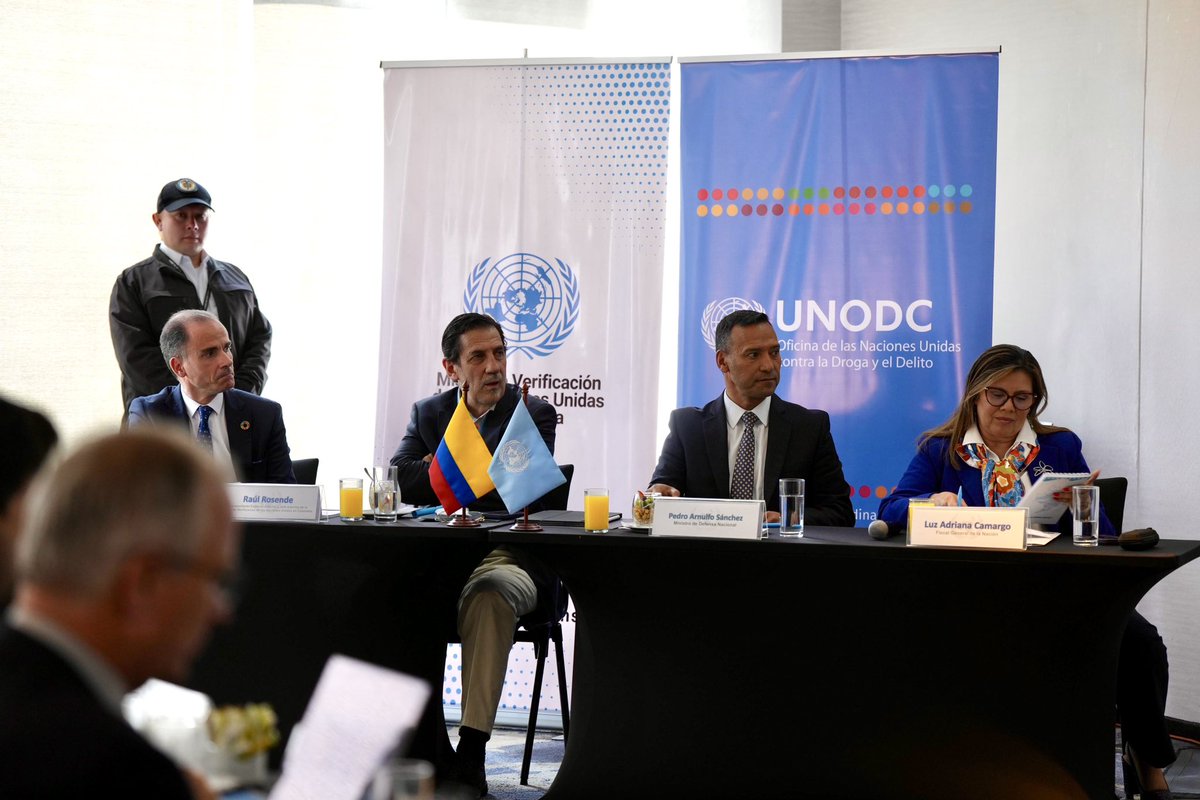 MisionONUCol's tweet photo. #Ahora se desarrolla la Mesa de alto nivel sobre avances en lucha contra el crimen organizado y las economías ilícitas: impactos en la reducción de la violencia, convocada por @UNODCROCOL @MisionONUCol. Participan @mindefensa @FiscaliaCol, instituciones y comunidad internacional. https://t.co/YCRzvKLa5f