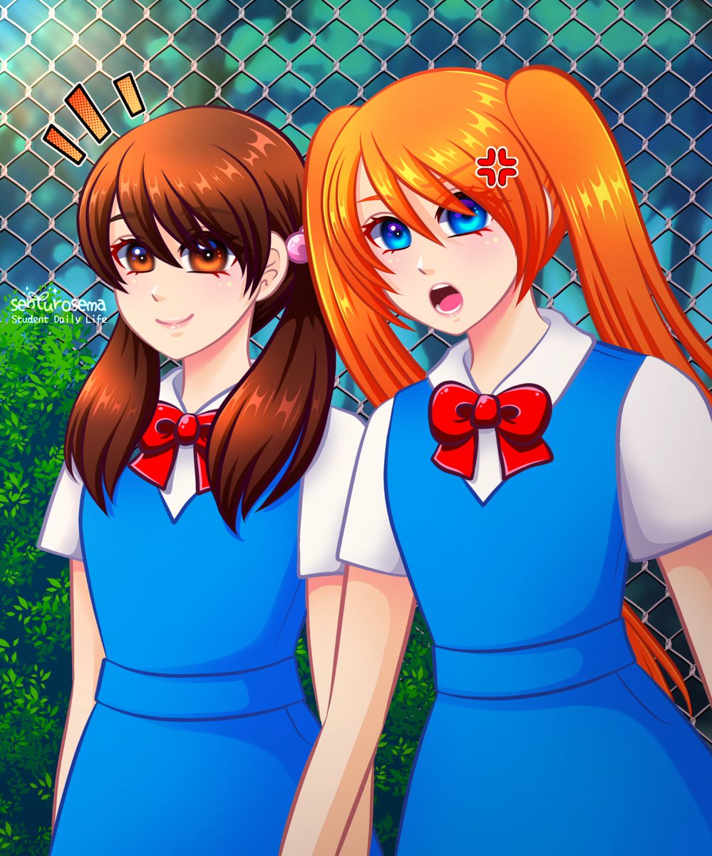 Actually the school uniform have necktie but I replace with ribbon because I think it would look cute!! What do you do during lunch break at school? I eat and gossip. _(:3 」∠)_ #OC #digitalart #drawing🎨