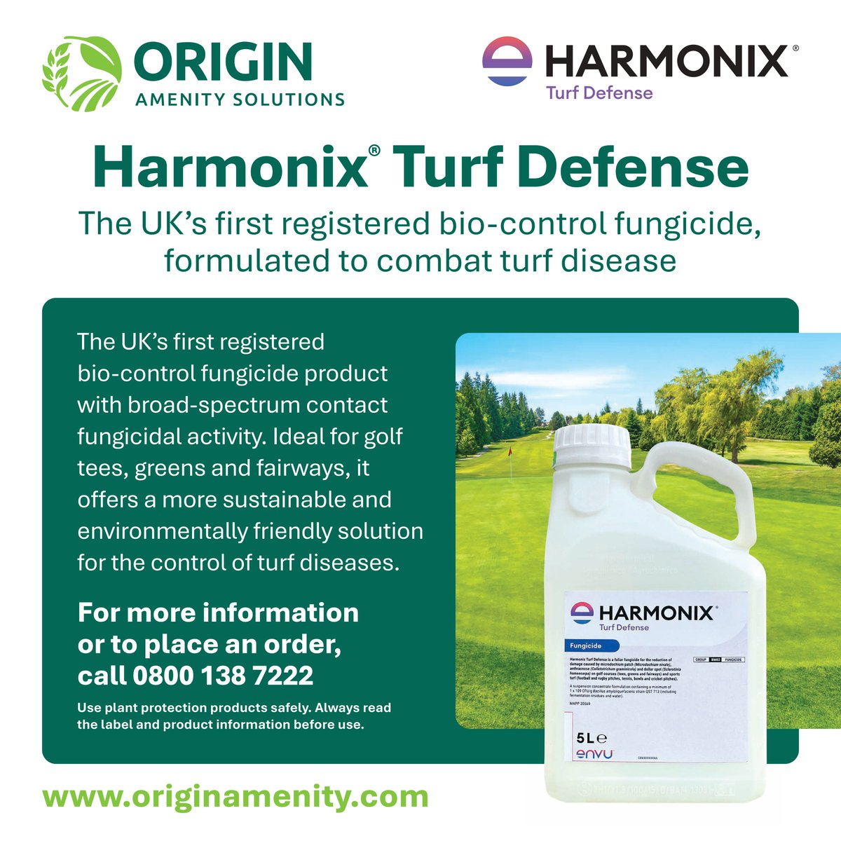 OriginAmenity's tweet image. As the UK’s first registered bio-control fungicide, Harmonix® Turf Defense is extremely effective when it comes to combatting turf disease!

Available exclusively from #OriginAmenitySolutions, Harmonix® is effective all year round ensuring your turf is protected no matter the…