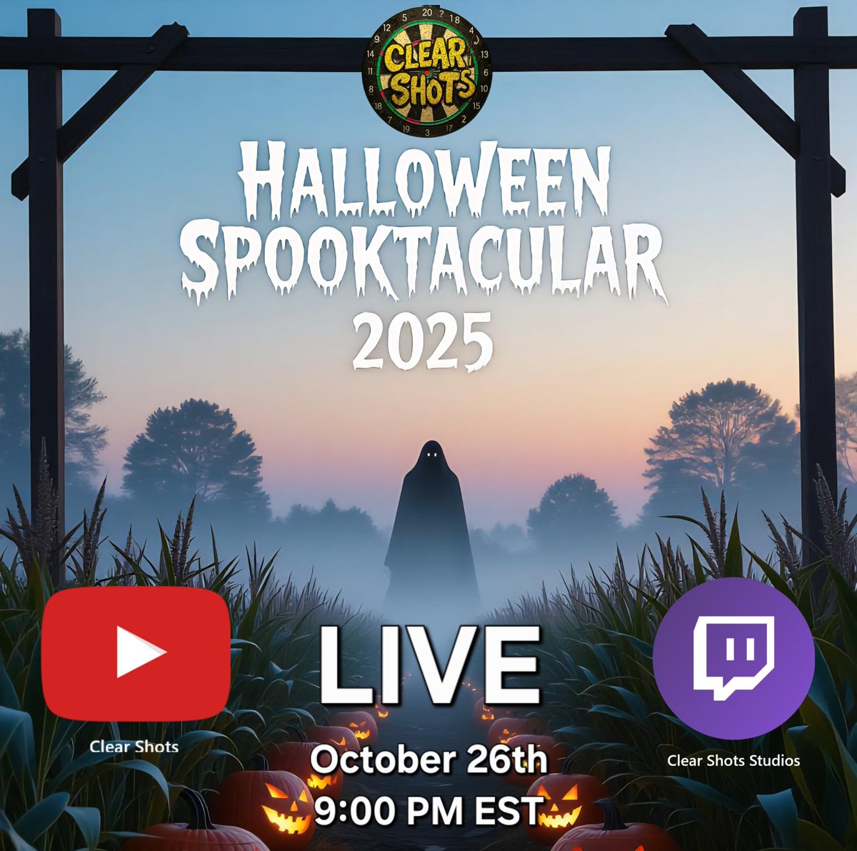 Join us Sunday night at 9 on YouTube or the Clear Shots Studios Twitch channel! If you miss it, it'll be up as a regular episode on Halloween. #ClearShotsStudios