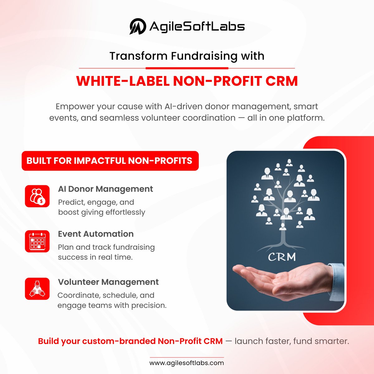 agilesoftlabs's tweet image. 𝗔𝗜-𝗣𝗼𝘄𝗲𝗿𝗲𝗱 𝗡𝗼𝗻-𝗣𝗿𝗼𝗳𝗶𝘁 𝗖𝗥𝗠
Streamline donor management, automate events &amp;amp; boost engagement — all in one platform.
Launch your white-label CRM 75% faster and grow donations by 30%.
🔗tinyurl.com/2x7wv34c

#NonProfitCRM #AIFundraising #AgileSoftLabs #SmartNGO