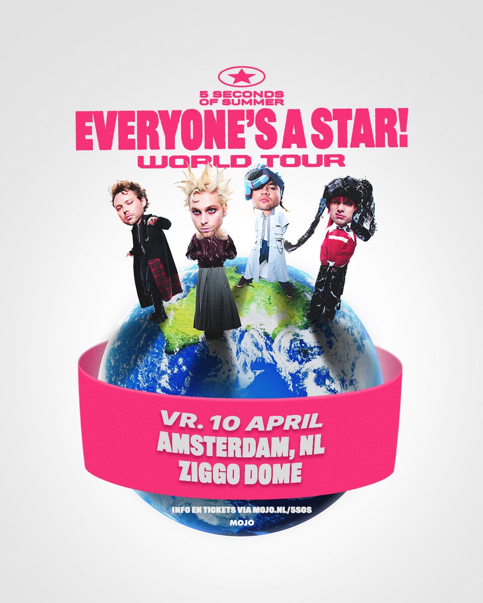 .<a href="/5SOS/">5 Seconds of Summer</a> 𝙞𝙨 𝙩𝙚𝙧𝙪𝙜! De Australische poppunkband 5 Seconds of Summer komt weer terug naar Nederland! 🎸✨ Op 10 april 2026 staan ze met hun Everyone’s A Star Tour in <a href="/ZiggoDome/">Ziggo Dome</a>, Amsterdam. De kaartverkoop start op 31 oktober om 10:00 uur. MOJO Weekly abonnees kunnen tijdens