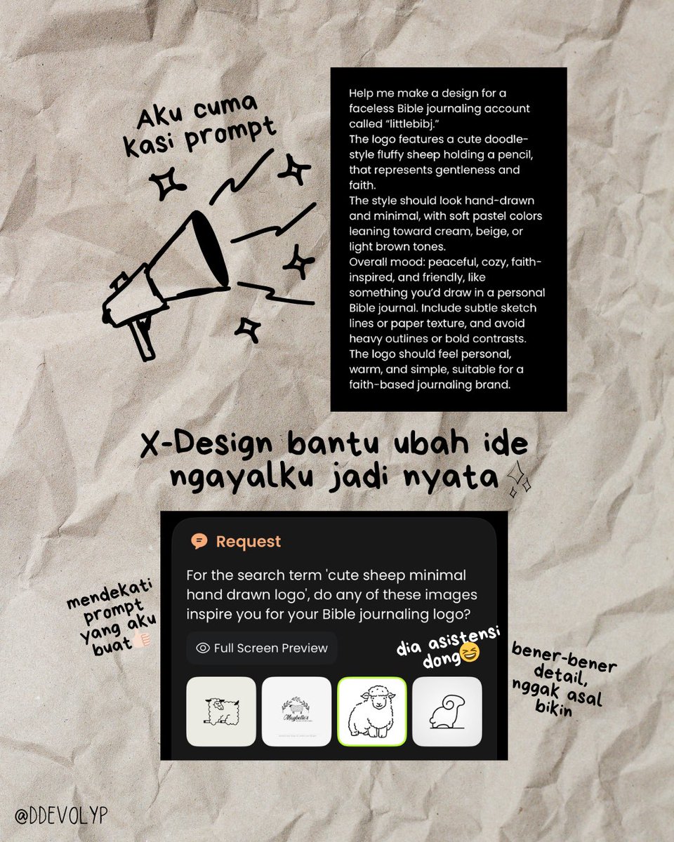 devolyp's tweet image. Pengen punya logo yang estetik, tapi gatau harus mulai dari mana?
Kenalin, X-Design 🤎 Asisten desainer AI-ku yang bantu ubah ide jadi visual nyata. Dari kata (soalnya cuma prompting doang😅), jadi karya.
Kalo menurut kamu, bagus yang mana?🙈 #XDesign #AIAgent #BrandDesign