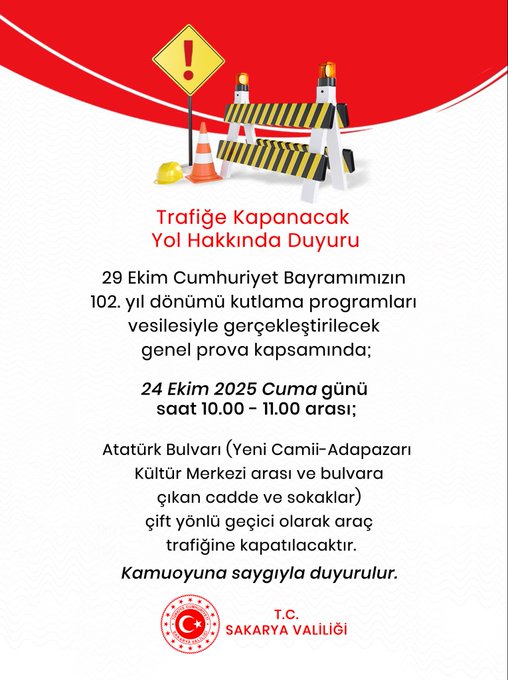 Sakarya’da Cumhuriyet Bayramı Prova Programı