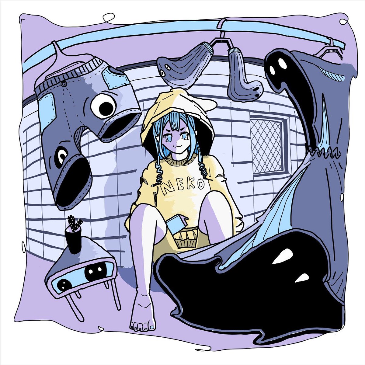 muchao_a_07's tweet photo. 【おばけてちょう】No.4
ベランダのおばけ達が部屋に取り込まれる前に、ひと遊びしようや

#イラスト　#日常 https://t.co/gb5UTeJzby