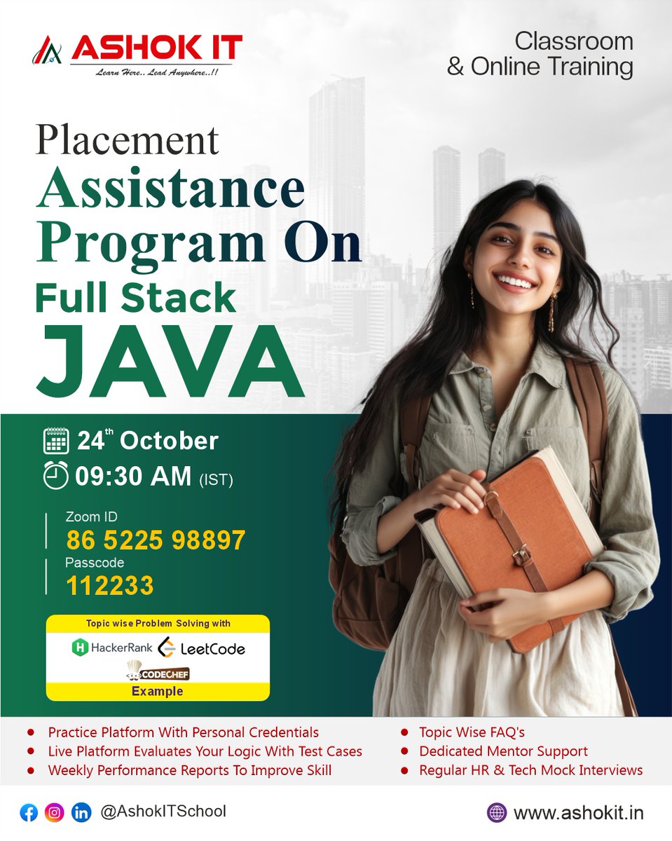 ashokitschool's tweet image. Get Job-Ready with Full Stack Java Placement Assistance Program!
Register Now: tr.ee/ROlaR2
Starts On: 23rd October
Time: 09:30 AM (IST)
Mode: Classroom & Online
#FullStackJava #JavaTraining #PlacementProgram #AshokIT #JavaDevelopers #JavaCareer #CodingBootcamp