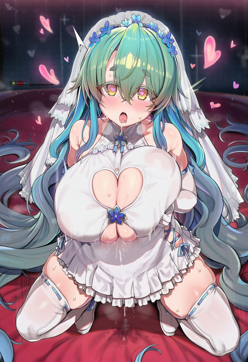 たまには健全なウエディングドレスを出す、そういう日もある。
衣装のプロンプト。
2::wedding dress, white veil, sleeveless, side cross-laced, flower-trimmed, heart cutout, cleavage cutout, underboob cutout, dress ribbon, dress flower, blue flowers ornament, frill skirt, frill-trimmed 