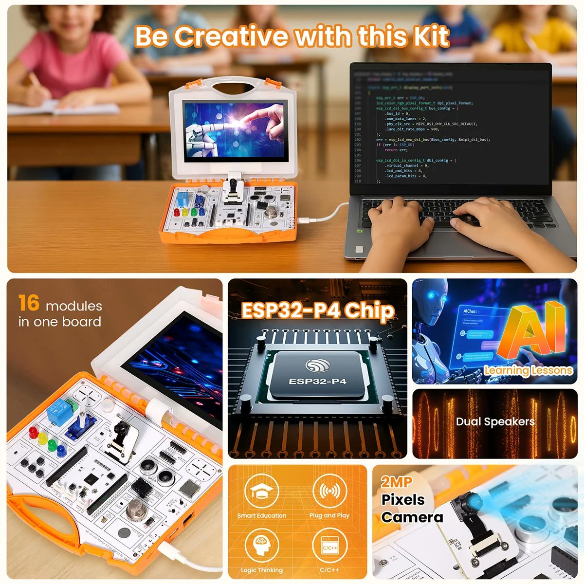 Elecrow1's tweet image. 📢 #NewArrival Alert: Ready to dive into the world of #ESP32P4? Elecrow's All-in-one ESP32-P4 Starter Kit is here! Packed with 16 sensors and 20+ lessons, it's the perfect way to master embedded development and AI through fun, hands-on projects. Grab your kit today and start your…