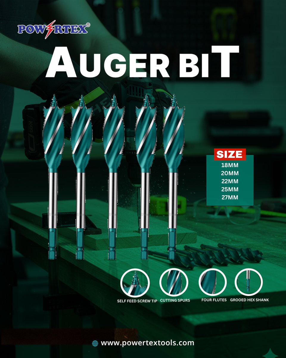 Powertex_tools's tweet image. Choose Powertex Auger Bits!

✅ Self-feed screw tip for smooth drilling
✅ Cutting spurs for clean holes
✅ Four flutes for fast chip removal
✅ Grooved hex shank for perfect grip

📞 +91 9704124724
🌐 powertextools.com
.
.
#Powertex #drillbits #drillbit #drillingtools
