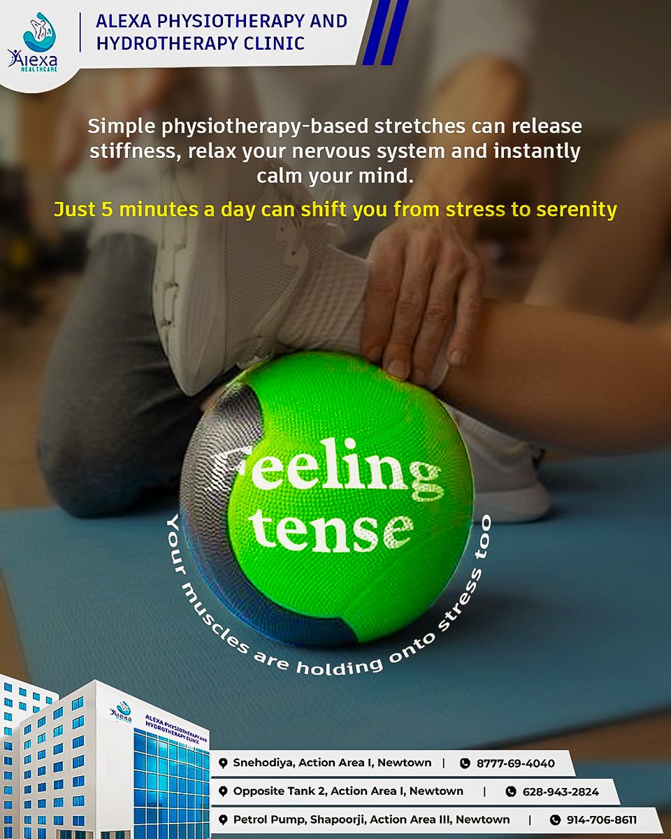 Stress building up in your body? Stretch it out, don’t store it!

📍 Locations:
* Snehodiya, Action Area I, Newtown
* Opposite Tank 2, Action Area I, Newtown
* Petrol Pump, Shapoorji, Action Area III, Newtown

📞 Call us: 87776 94040 | 62894 32824 | 91470 68611