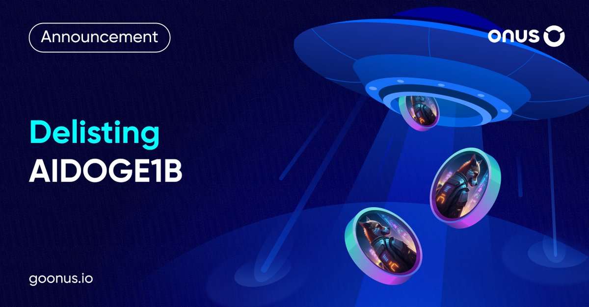ONUSFinance's tweet photo. 📢 Announcement: Delist AIDOGE1B

- 08:00 UTC on October 23, 2025: ONUS will suspend all transactions related to AIDOGE1B, including Off-Chain, Swap and Auto Invest.

-03:00 UTC on October 27, 2025: Users’ AIDOGE1B  balances will be automatically converted to ONUS at the exchange rate at 08:00 UTC, Oct 23, 2025.

📌 Note:

- In case customers want to withdraw AIDOGE1B  to their personal wallets, please submit a ticket before 03:00 UTC on October 27, 2025, for support.

- ONUS only supports users withdrawing assets to their personal wallets if they have a minimum AIDOGE1B  balance of 100 USDT.

📣 Details: https://t.co/fhZ0Q888MR