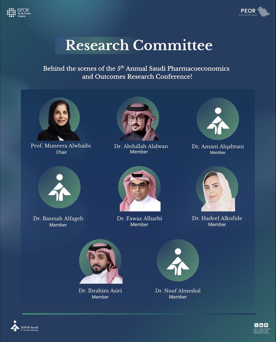 sa_ispor's tweet photo. Introducing the Research Committee of the 5th Annual Saudi Pharmacoeconomics and Outcomes Research Conference 👏📊

A dedicated team ensuring the highest standards of research and scientific excellence.

Register now to attend the conference: https://t.co/paxBfu3ETv

#ISPOR_Saudi25 #PEOR2