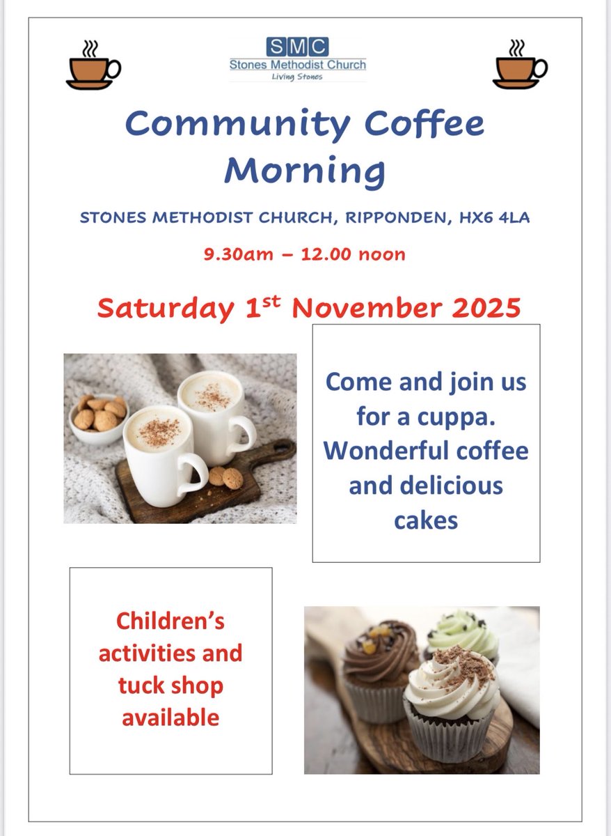 stonesmethodist's tweet photo. Everyone welcome at our next coffee morning on Saturday 1st November https://t.co/CQ4gaKxy96
